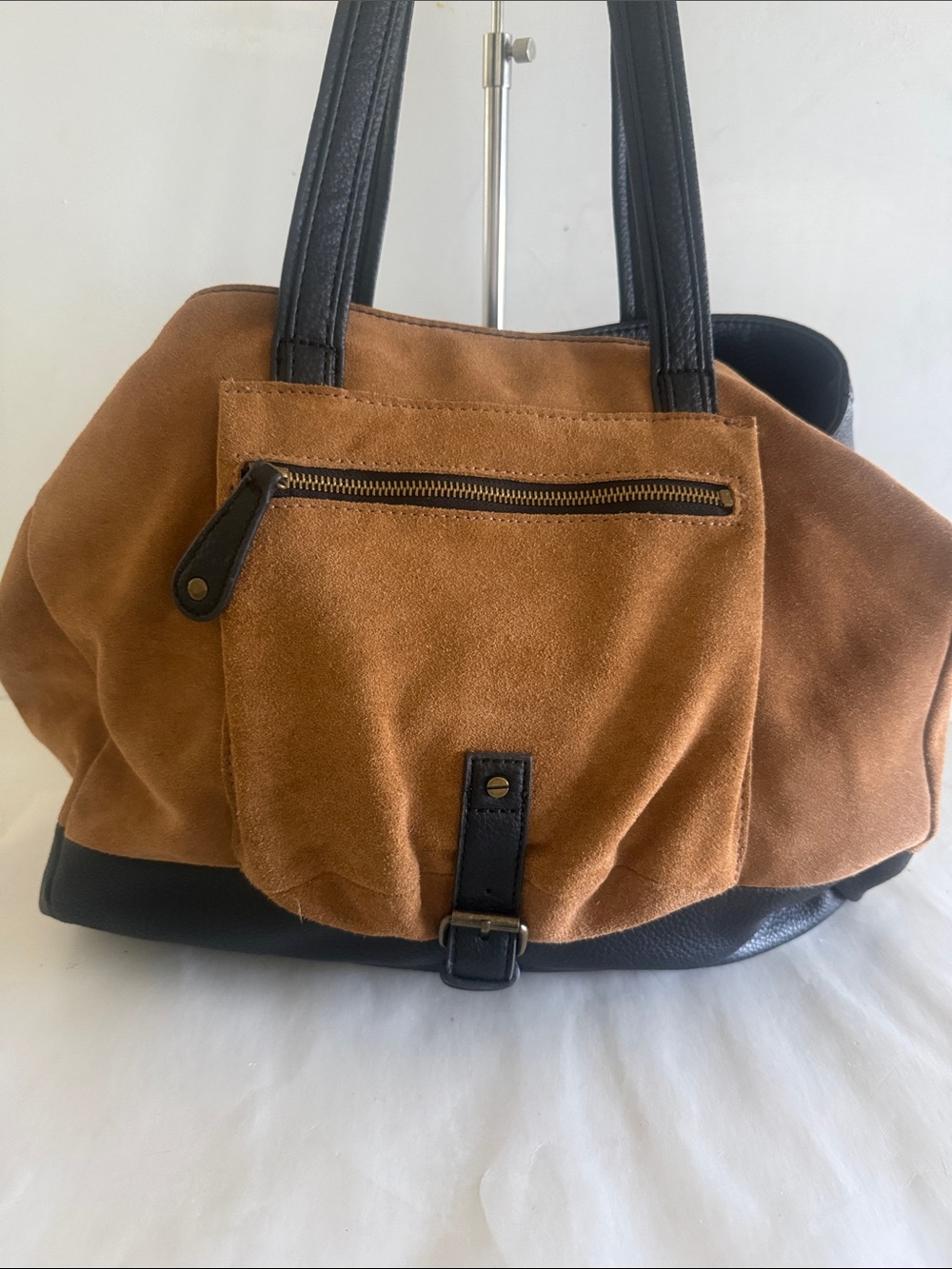 Canyon River Blues Cognac brown black accent tote bag faux suede leather - Picture 14 of 16